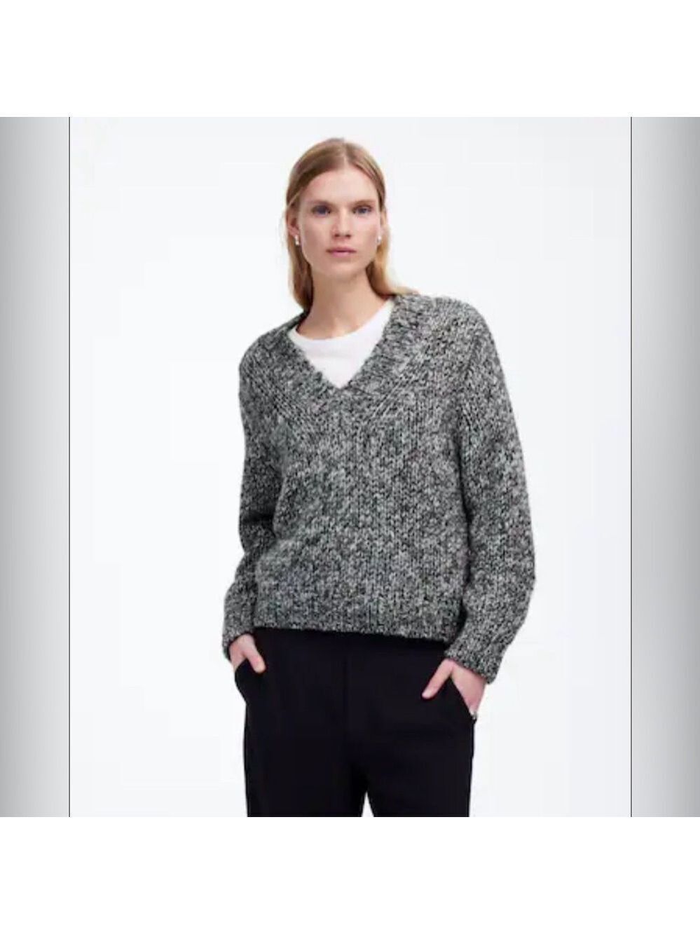Madewell Marled Italian Yarn Chunky Knit V-Neck Boxy Winter Sweater M Fireside